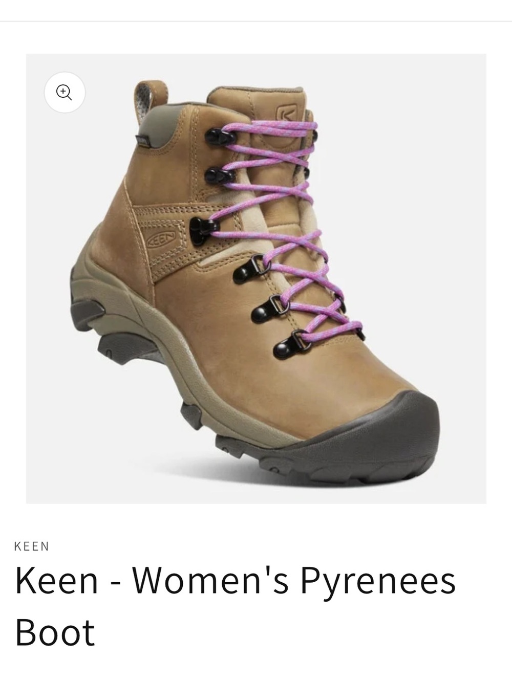 Keen Women's Pyrenees Lace-Up Hiking Boot in Tan with Pink Laces